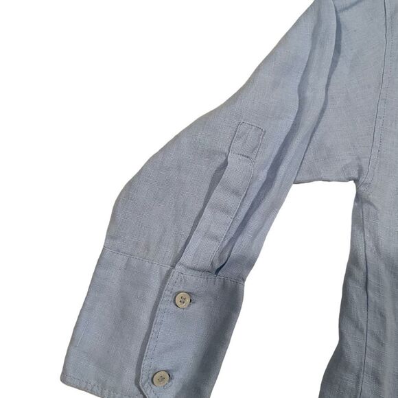 Zara Women's Size Large Linen Blue Button Down Long Sleeves Shirt Blouse - Picture 14 of 16